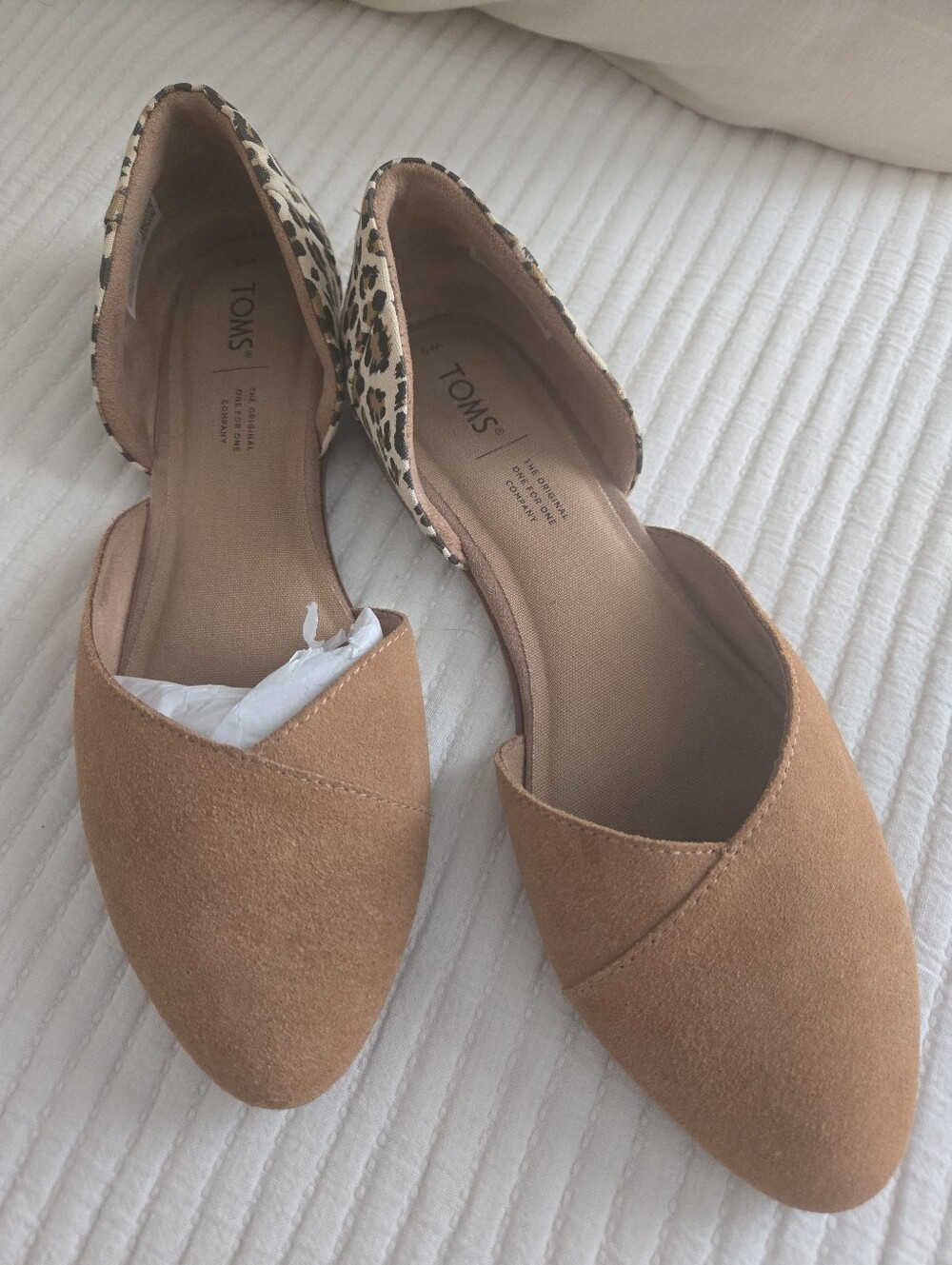 TOMS Jutti D'Orsay Flats Tan Suede Leopard Animal Print Pointed Toe Size 9W